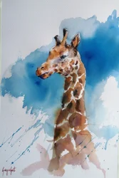 Blue Watercolor Giraffe