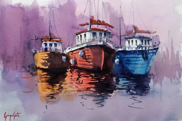 Colorful Harbor Boats