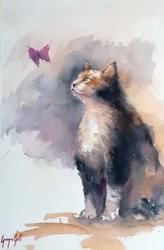 Curious Cat And Butterfly