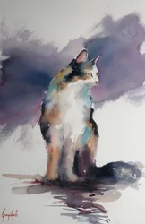 Expressive Watercolor Cat