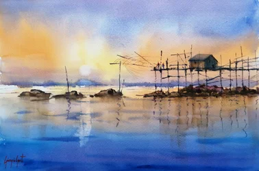 Golden Hour Fishing Hut