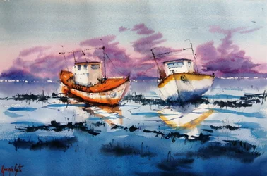 Low Tide Boats Reflections