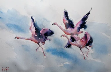Pink Flamingos Soaring