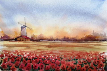Red Poppies Windmill