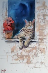 Relaxed Cat Window Sill