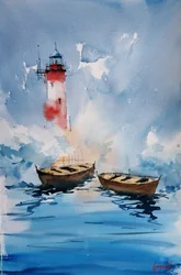 Serene Lighthouse Waters