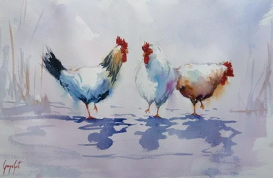 Three Farmyard Chickens