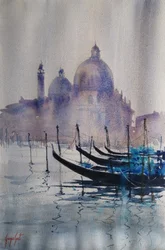 Venice Gondolas Misty Morning
