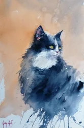Watchful Watercolor Cat
