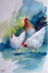 Watercolor Farm Fowl