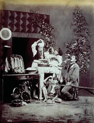 Genre scene of common Neapolitan life: sellers of fish, pasta and other food