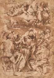 The Stoning of St. Stephen, with the Trinity above