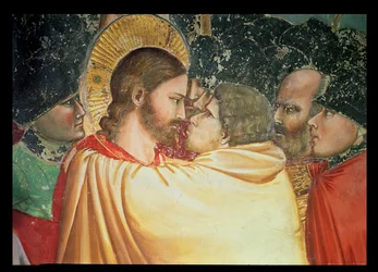 The Betrayal of Christ, detail of the kiss, c.1305