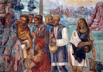 How Benedict Teaches the Holy Doctrine to the Peasants Who Visit Him (Detail) (Fresco by Antonio Bazzi)