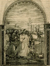 Multiplication of Loaves and Fish, fresco by Sodoma, Refectory of Sant