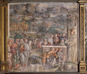 St Anthony arriving in Padua, where he restores peace between the citizens with the strength and sweetness of his preaching