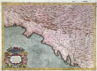 Map of Eastern Liguria Region, by Giovanni Antonio Magini, Bologna, Copper Engraving