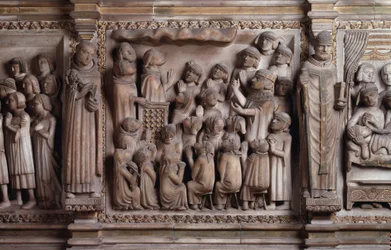 The miracle of the cloud, White marble sculpture, 1336-1339, by Giovanni di Balduccio
