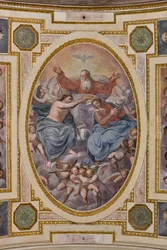 Genoa, Duomo (St Lawrence Cathedral), inside, The Lercari Chapel or The Chapel of the Blessed Sacrament (Northern apse), vault: "Coronation of the Virgin", fresco by Giovanni Battista Castello known as Bergamasco