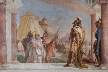 Eurybates and Talthybius leading Briseis to Agamemnon