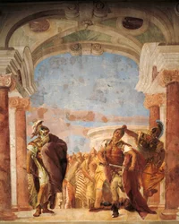 Minerva restraining Achilles from killing Agamemnon, by Giambattista Tiepolo (1696-1770), fresco, The Iliad Room, Villa Valmarana 