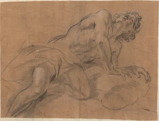 Nude Youth Leaning on a Cloud and Gazing Upward