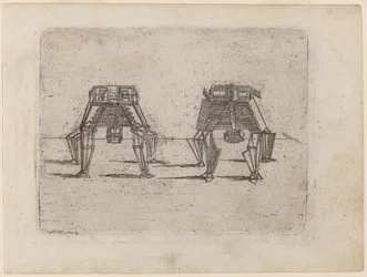 Two Cubic Figures with Their Hands on the Ground