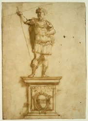 Statue of Standing Warrior on a Pedestal