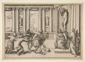 Man Seated Beneath a Statue of Bacchus, Receiving an Audience