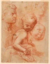 Study of Man, Woman and Child Heads, Sitting Child, ca. 1570