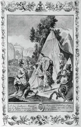 Crusaders at Siege of Jerusalem, engraving for Canto III of Jerusalem Delivered, by Torquato Tasso, published by Giovanni Battista Albrizzi, Venice, Italy