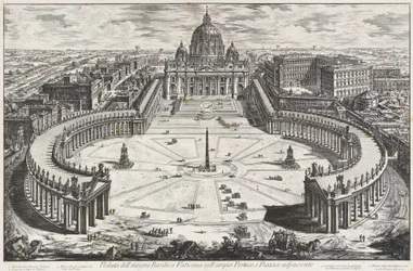 View of the illustrious Vatican Basilica with broad portico and adjoining forecourt