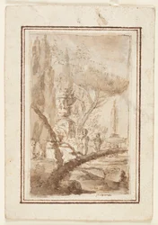 Fantasy of a Garden with a Monumental Urn, Sculptures, and a Fountain