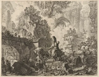 Frontispiece, Fantasy of Ruins with a Statue of Minerva in the Center Foreground, from Vedute di Roma (Views of Rome)