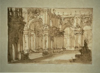 Palatial Courtyard with a Fountain