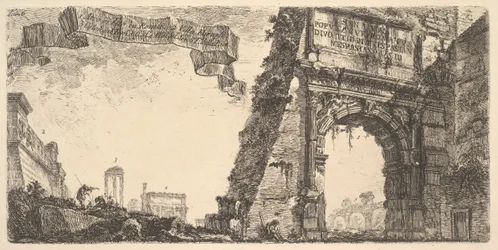 Plate 6: 1. Arch of Titus. 2. Villa Farnese. 3. Columns of the Temple of Jupiter