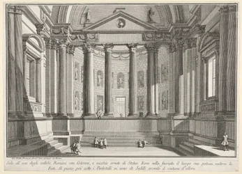 Plate 9: Colonnaded hall according to the custom of the ancient Romans (...), from “Part one of architecture and perspectives: drawn and etched by Gio. Batt