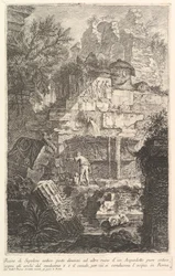 Ruins of an Ancient Tomb in Front of Ruins of an Ancient Aqueduct