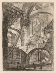 The Prisons: A Perspective of Arches with a Smoking Fire