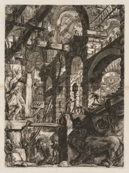 The Prisons: A Perspective of Roman Arches, with Two Lions Carved in Relief on Stone Slabs in the Foreground
