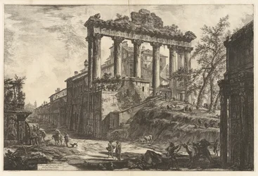 View of the so-called Temple of Concord [the Temple of Saturn with the Arch of Septimius Severus in the right foreground], from Views of Rome
