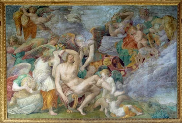 The death of Adonis, fresco of the 5th south travee of the gallery of Francois I in Fontainebleau