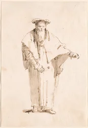A Standing Oriental Holding a Rod