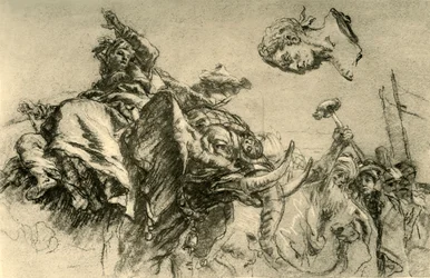 Eastern woman on an elephant. A Roman Emperor