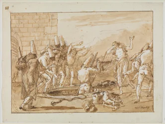 Punchinello Retrieving Dead Fowls from a Well, c.1800