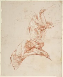 Two Studies of Partly Draped Male Figures; verso: Studies of Legs and a Foot
