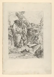 Woman Kneeling in Front of Magicians and Other Figures, from the Scherzi
