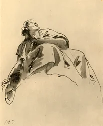 Woman Sitting, Seen Obliquely from Below