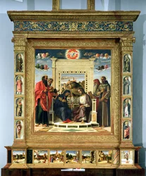 Coronation of the Virgin with SS. Paul, Peter, Jerome and Francis of Assisi with scenes from the lives of the saints in the predella panel, known as the Pala di Pesaro altarpiece