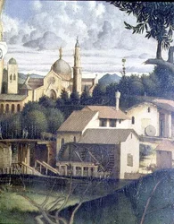 The Crucifixion, detail of architecture in the background (detail)